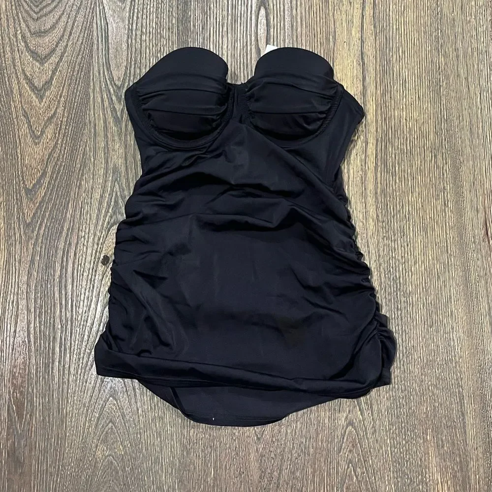 NWOT Victoria’s Secret Swim Black Strapless Pushup Tankini Top Ruched Size 32B